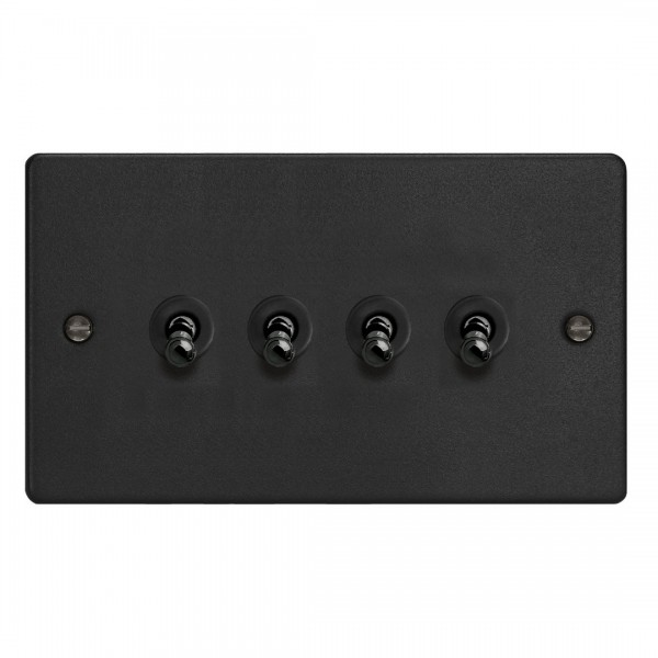 Varilight XDET9.MB Matt Black 4-Gang 10A 1- or 2-Way Toggle Switch (Twin Plate)