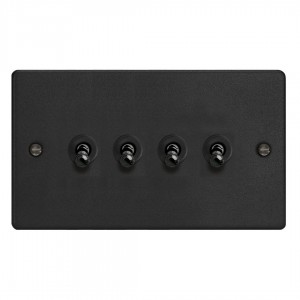 Varilight XDET9.MB Matt Black 4-Gang 10A 1- or 2-Way Toggle Switch (Twin Plate)