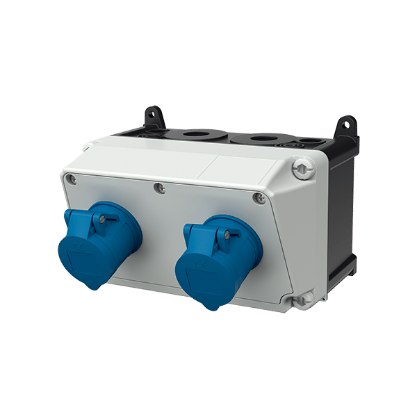 Mennekes 910394 AMAXX Angled Combination 2 Gang Socket IP44 16A 3P 230V 6h