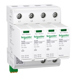 Schneider Electric A9L1C625 Acti9 Type 2 Surge Protection Device iPRD1 C25r T1+2 25kA Compact 3P+N 275V w/remote