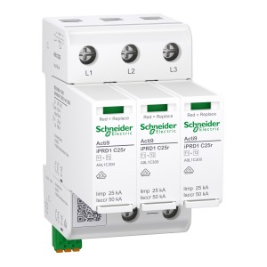 Schneider Electric A9L1C325 Acti9 Type 2 Surge Protection Device iPRD1 C25r T1+2 25kA Compact 3P 275V w/remote