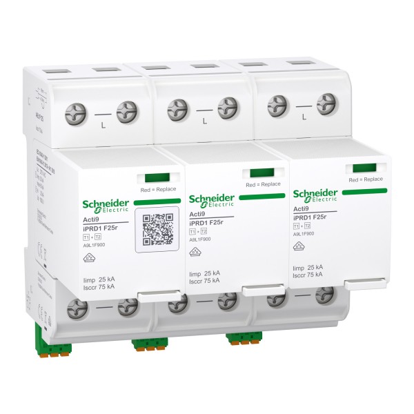 Schneider Electric A9L1F325 Acti9 Type 2 Surge Protection Device iPRD1 F25r T1+2 25kA w/Fuse 3P 275V w/remote