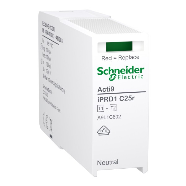 Schneider Electric A9L1C602 Acti9 Type 2 Plug iPRD1 C25r T1+2 25kA Compact 3P+N 275V N-PE
