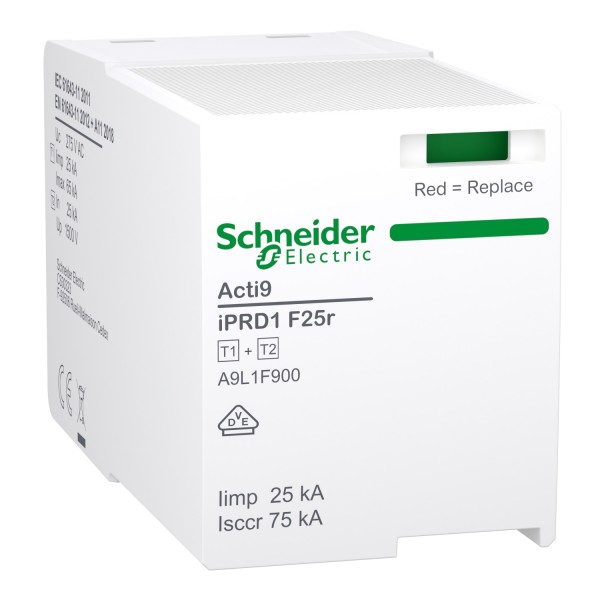 Schneider Electric A9L1F900 Acti9 Type 2 Cartridge iPRD1 F25r T1+2 25kA w/Fuse 3P / 3PN 275V L-N