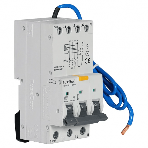 Fusebox R3PN10B1030BD Bi-Directional B Curve Type A RCBO 3P+N 10A 30mA 10kA