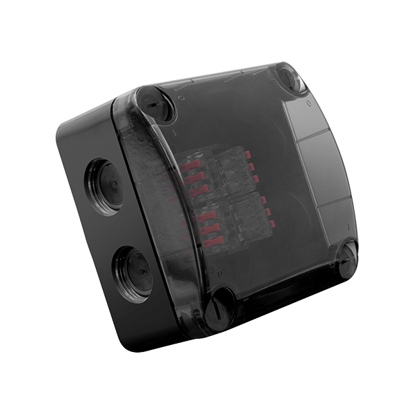 Unicrimp QOE8553BLKTF Q-Nect Black Weatherproof Enclosure With Semi-Transparent Lid With Connectors 85 x 85 x 52mm IP66