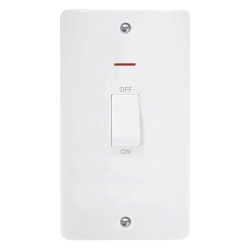 Scolmore CMA2503 Mode 50A 2 Gang (Vertical) DP Plate Switch With White Rocker & LED