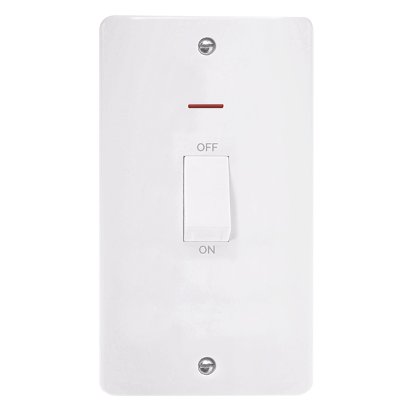 Scolmore CMA2503 Mode 50A 2 Gang (Vertical) DP Plate Switch With White Rocker & LED