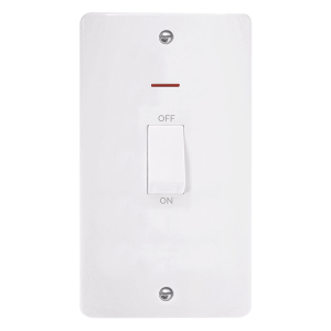 Scolmore CMA2503 Mode 50A 2 Gang (Vertical) DP Plate Switch With White Rocker & LED