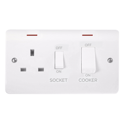 Scolmore CMA2505 Mode 50A 2 Gang DP Switch With 13A DP Switched Socket Outlet, White Rockers & LEDs