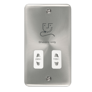 Click DPSC100WH Deco Plus Satin Chrome 115/230V Dual Voltage Shaver Socket