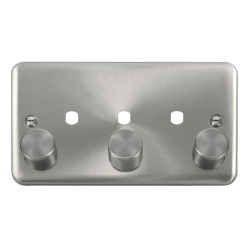 Click DPSC153PL Deco Plus Satin Chrome 2 Gang Dimmer Plate & Knobs (1200W Max) - 3 Apertures