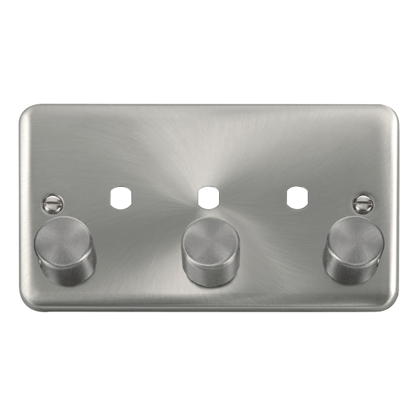 Click DPSC153PL Deco Plus Satin Chrome 2 Gang Dimmer Plate & Knobs (1200W Max) - 3 Apertures