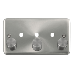 Click DPSC153PL Deco Plus Satin Chrome 2 Gang Dimmer Plate & Knobs (1200W Max) - 3 Apertures
