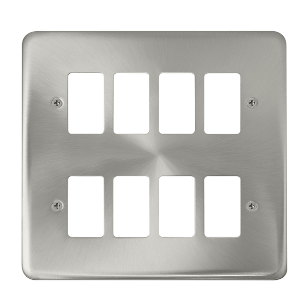 Click DPSC20508 Deco Plus Satin Chrome 8 Gang GridPro FrontPlate - Satin Chrome
