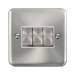 Click DPSC413WH Deco Plus Satin Chrome 10AX Ingot 3 Gang 2 Way Plate Switch