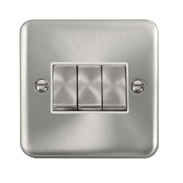 Click DPSC413WH Deco Plus Satin Chrome 10AX Ingot 3 Gang 2 Way Plate Switch