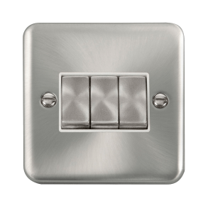 Click DPSC413WH Deco Plus Satin Chrome 10AX Ingot 3 Gang 2 Way Plate Switch