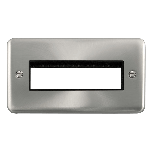 Click DPSC426BK Deco Plus Satin Chrome 2 Gang MiniGrid Unfurnished Plate - 6 In-Line Apertures