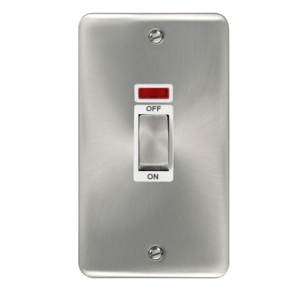 Click DPSC503WH Deco Plus Satin Chrome 45A Ingot 2 Gang DP Switch With Neon