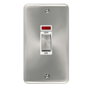 Click DPSC503WH Deco Plus Satin Chrome 45A Ingot 2 Gang DP Switch With Neon