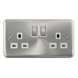 Click DPSC536WH Deco Plus Satin Chrome 13A Ingot 2 Gang DP Switched Socket