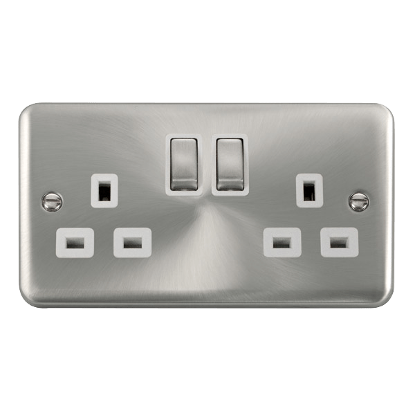Click DPSC536WH Deco Plus Satin Chrome 13A Ingot 2 Gang DP Switched Socket
