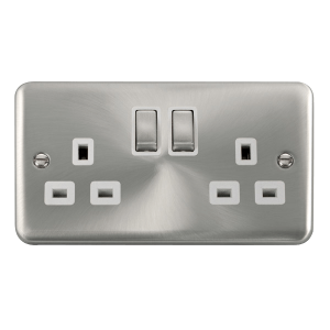 Click DPSC536WH Deco Plus Satin Chrome 13A Ingot 2 Gang DP Switched Socket