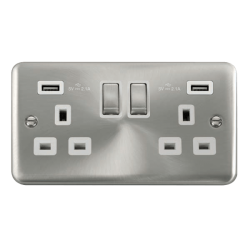 Click DPSC580WH Deco Plus Satin Chrome 13A Ingot 2 Gang Switched Socket With Twin 2.1A USB Outlets (4.2A) (Twin Earth)