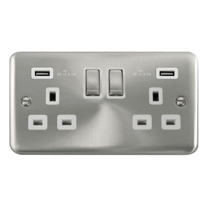 Click DPSC580WH Deco Plus Satin Chrome 13A Ingot 2 Gang Switched Socket With Twin 2.1A USB Outlets (4.2A) (Twin Earth)