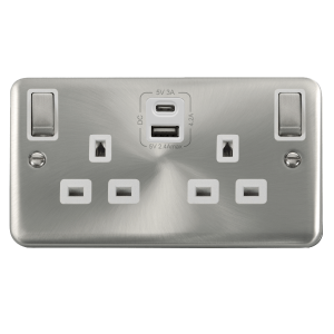 Click DPSC586WH Deco Plus Satin Chrome 2G 13A Switched Socket 4.2A A&C USB INGOT