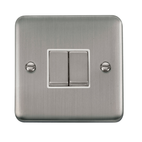 Click DPSS412WH Deco Plus Stainless Steel 10AX Ingot 2 Gang 2 Way Plate Switch