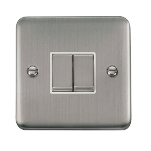 Click DPSS412WH Deco Plus Stainless Steel 10AX Ingot 2 Gang 2 Way Plate Switch