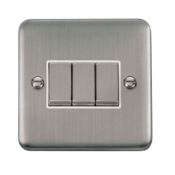 Click DPSS413WH Deco Plus Stainless Steel 10AX Ingot 3 Gang 2 Way Plate Switch