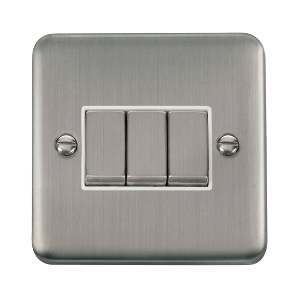 Click DPSS413WH Deco Plus Stainless Steel 10AX Ingot 3 Gang 2 Way Plate Switch