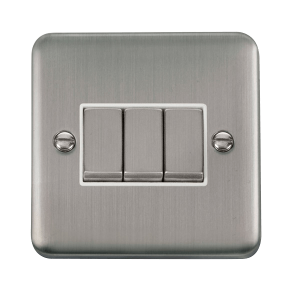 Click DPSS413WH Deco Plus Stainless Steel 10AX Ingot 3 Gang 2 Way Plate Switch