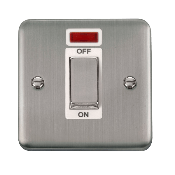 Click DPSS501WH Deco Plus Stainless Steel 45A Ingot 1 Gang DP Switch With Neon