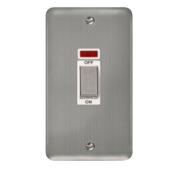 Click DPSS503WH Deco Plus Stainless Steel 45A Ingot 2 Gang DP Switch With Neon