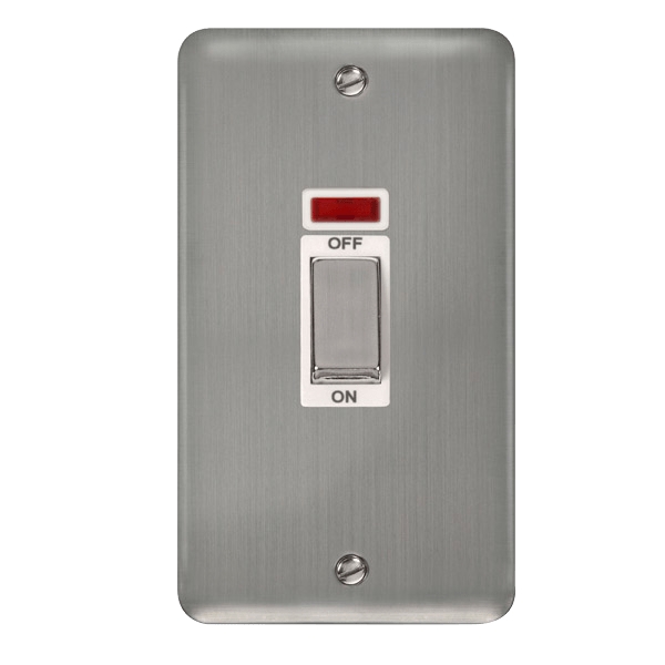Click DPSS503WH Deco Plus Stainless Steel 45A Ingot 2 Gang DP Switch With Neon