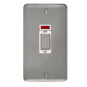 Click DPSS503WH Deco Plus Stainless Steel 45A Ingot 2 Gang DP Switch With Neon