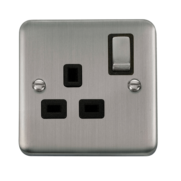 Click DPSS535BK Deco Plus Stainless Steel 13A Ingot 1 Gang DP Switched Socket