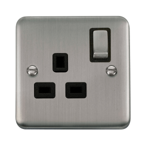 Click DPSS535BK Deco Plus Stainless Steel 13A Ingot 1 Gang DP Switched Socket