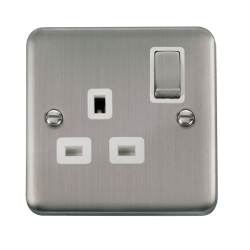 Click DPSS535WH Deco Plus Stainless Steel 13A Ingot 1 Gang DP Switched Socket