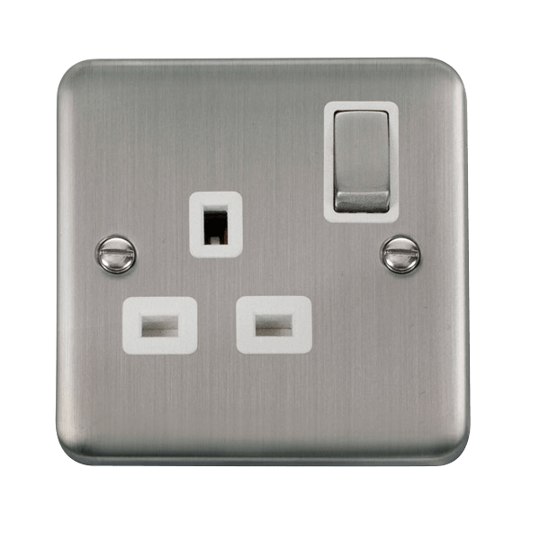 Click DPSS535WH Deco Plus Stainless Steel 13A Ingot 1 Gang DP Switched Socket