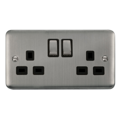 Click DPSS536BK Deco Plus Stainless Steel 13A Ingot 2 Gang DP Switched Socket