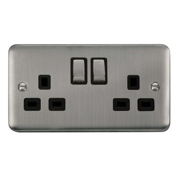 Click DPSS536BK Deco Plus Stainless Steel 13A Ingot 2 Gang DP Switched Socket
