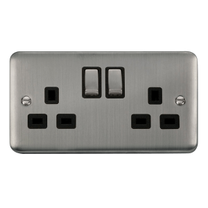 Click DPSS536BK Deco Plus Stainless Steel 13A Ingot 2 Gang DP Switched Socket