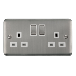 Click DPSS536WH Deco Plus Stainless Steel 13A Ingot 2 Gang DP Switched Socket