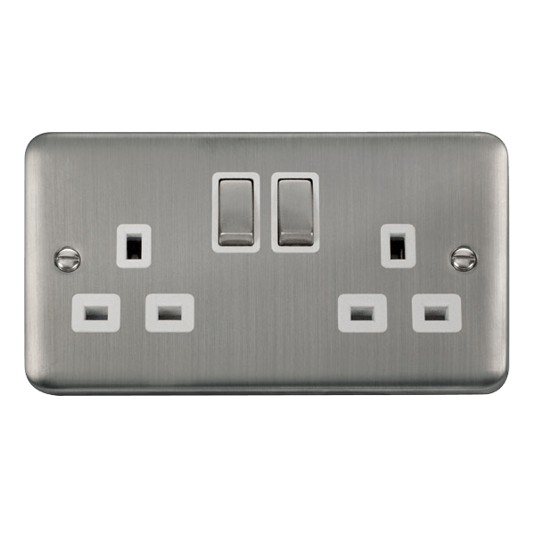 Click DPSS536WH Deco Plus Stainless Steel 13A Ingot 2 Gang DP Switched Socket