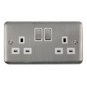 Click DPSS536WH Deco Plus Stainless Steel 13A Ingot 2 Gang DP Switched Socket